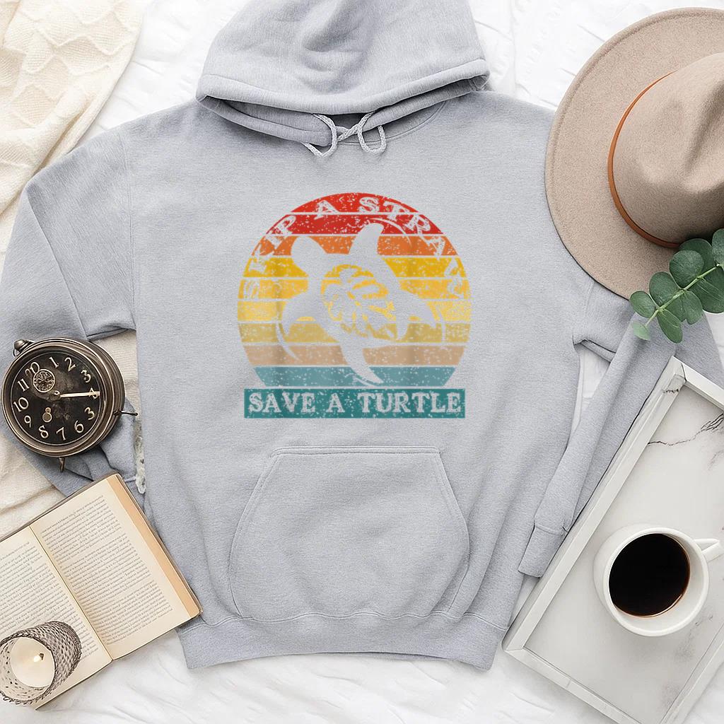 Skip a Straw Save a Turtle Vintage Retro Save a Turtle Hoodie